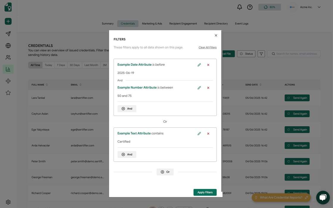Advanced Filters on Credentials Report