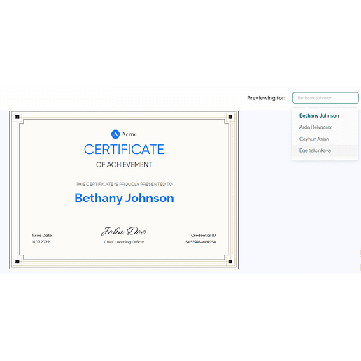 Digital credentialing platform preview options