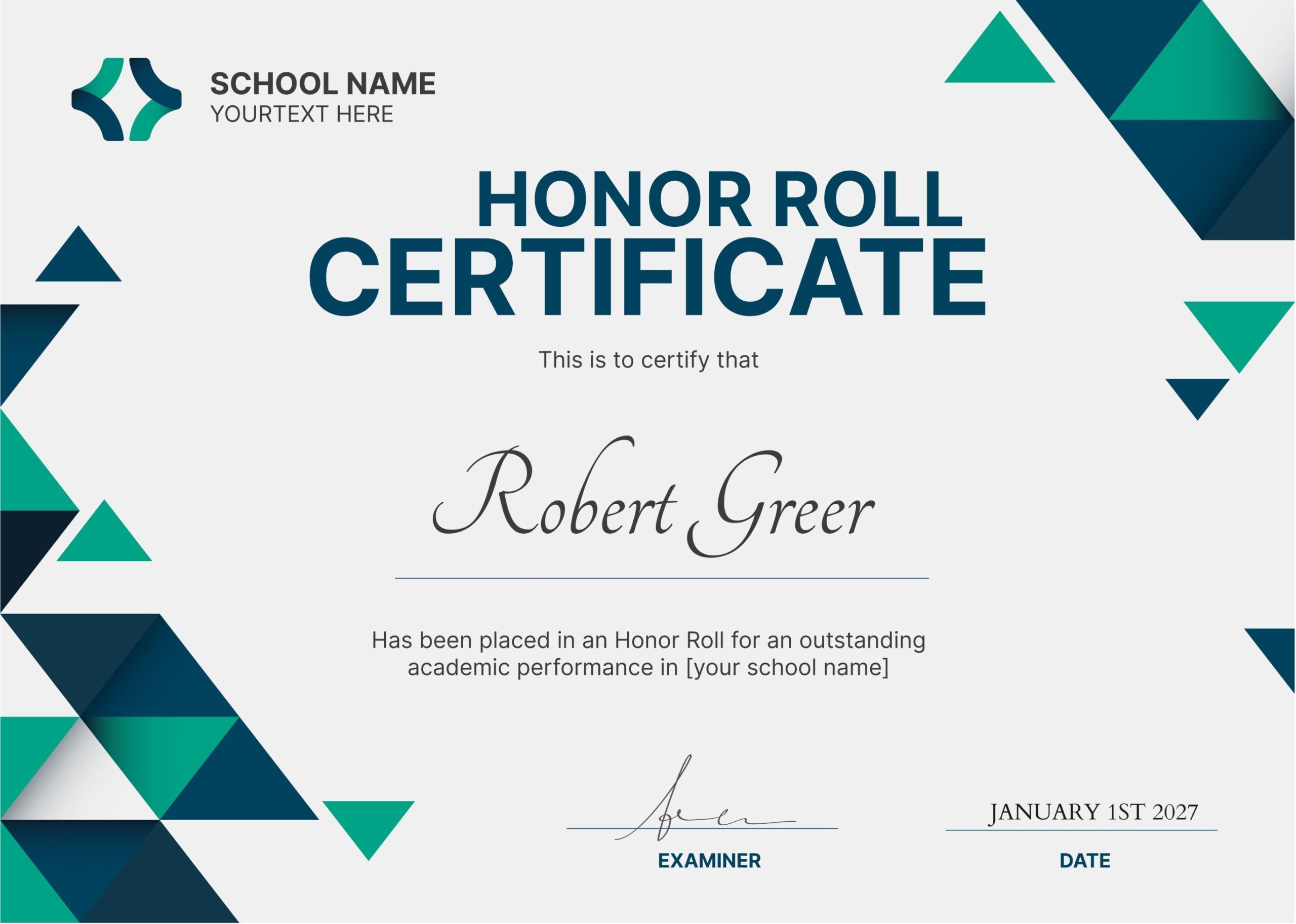 Navy Blue Geometric Honor Roll Certificate Template