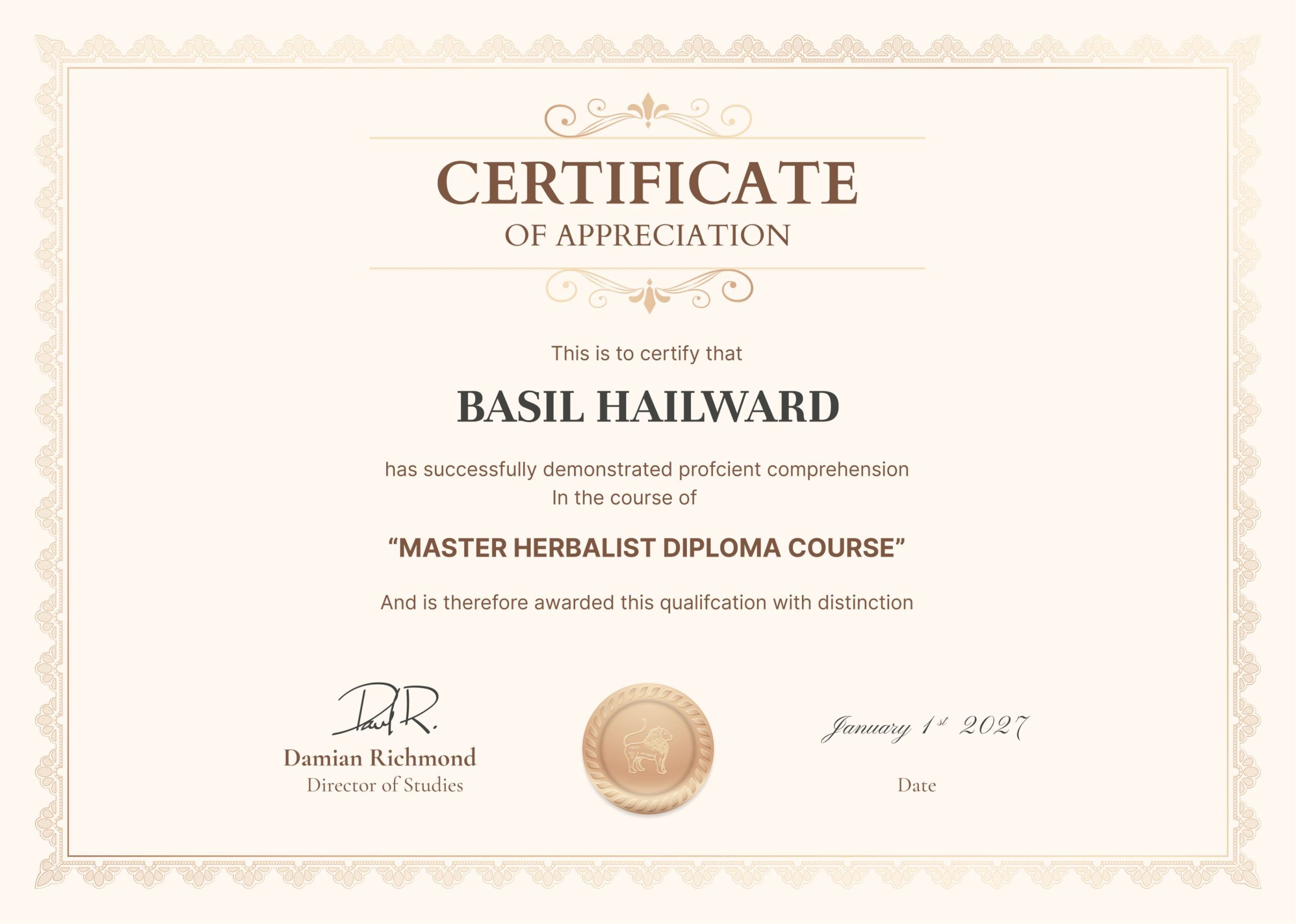 Beige Elegant Floral Diploma Certificate of Appreciation Example