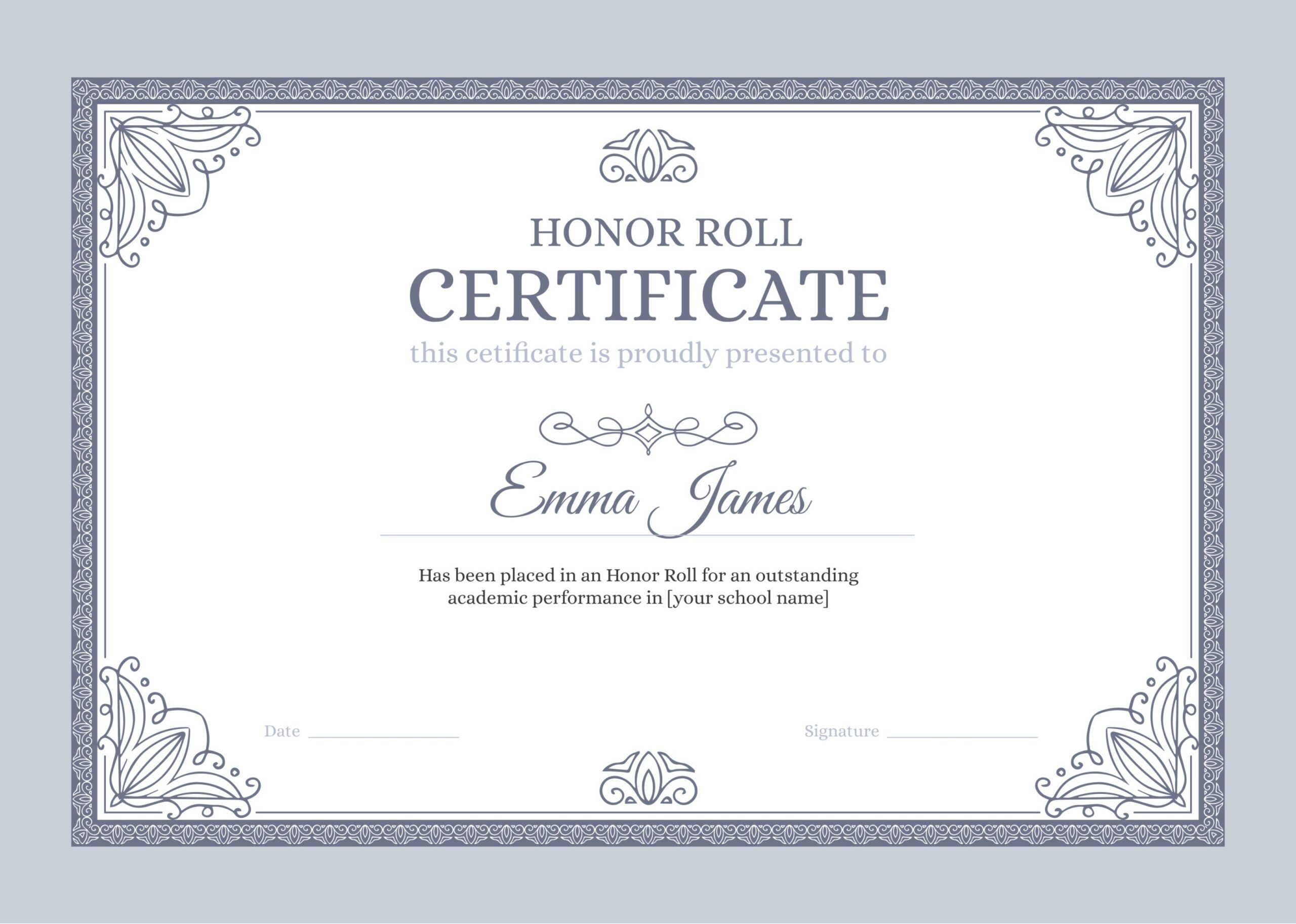 Gray Classic Ornamental Honor Roll Certificate Template