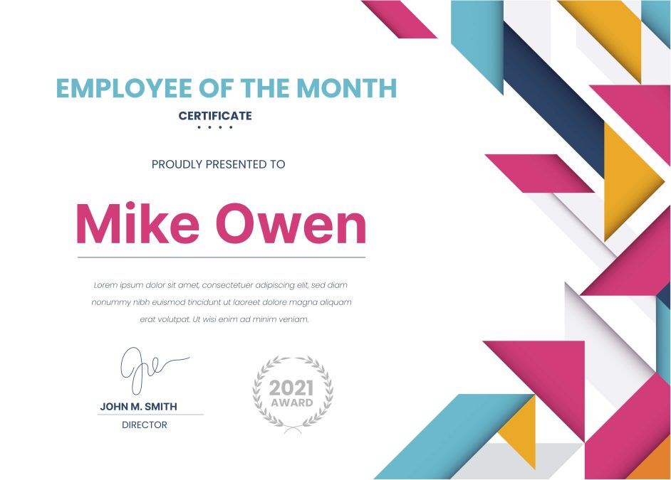 Vibrant Geometric Color Blocks Employee of the Month Certificate 1