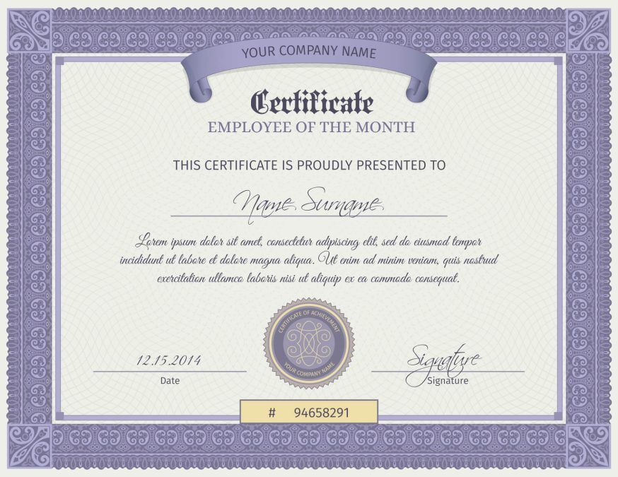 Vintage Lavender Lace Employee of the Month Certificate