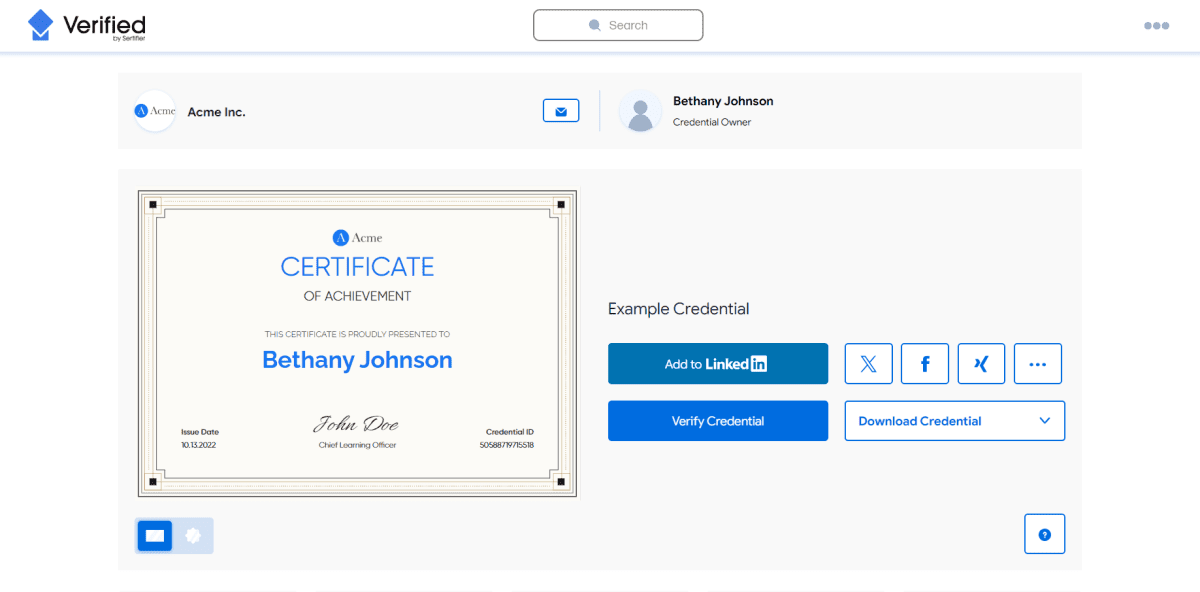 Verified New Credential Page