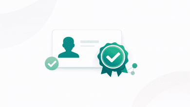 Digital certificate and badge with verification check and connected nodes