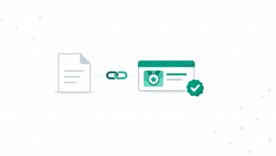 Illustration of a certificate transforming into a verifiable digital badge