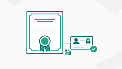 Certificate of Appreciation Template (US): Make Recognition Shareable and Verifiable 16 Minimal certificate and badge illustration connected by a verification link icon