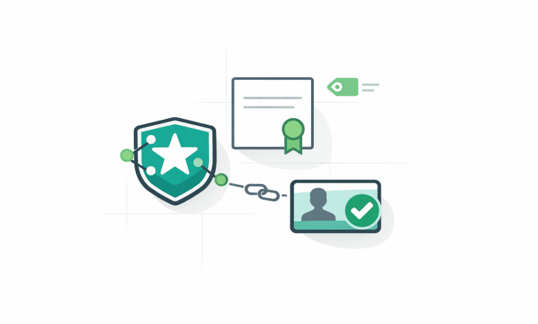 Skill Badges: A US Guide to Digital Credentials, Verification, and Program Design 1 Digital badge, certificate document, and verification card icons on white background