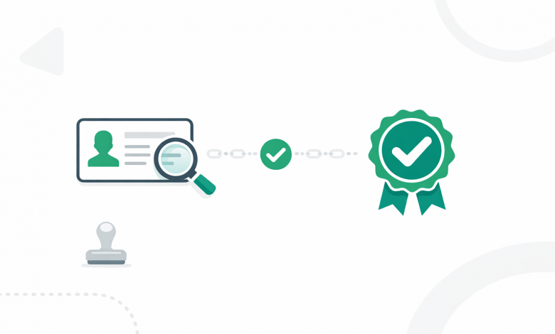 Illustration of a digital badge and credential card being verified