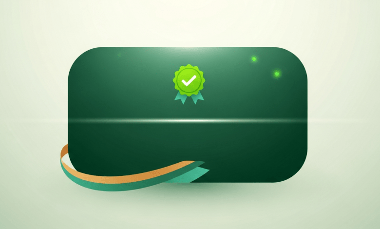 A digital certificate of completion with a verification checkmark