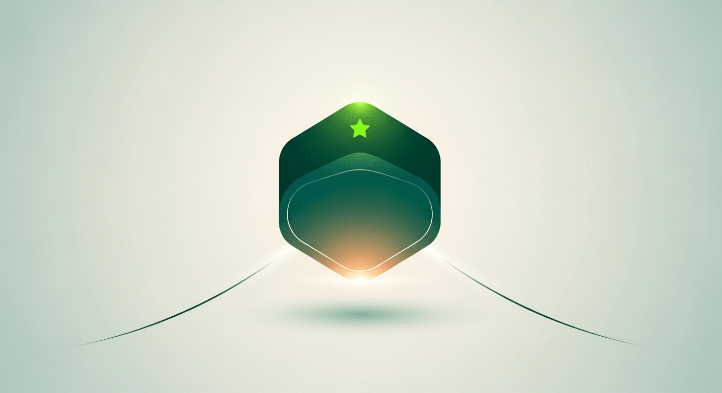 A glowing emerald hexagonal digital badge