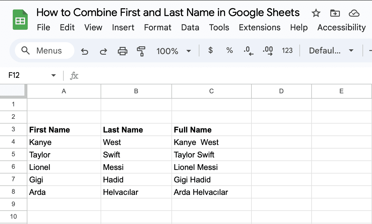How to Combine First and Last Names in Google Sheets? (2024 Update) 13 12 2