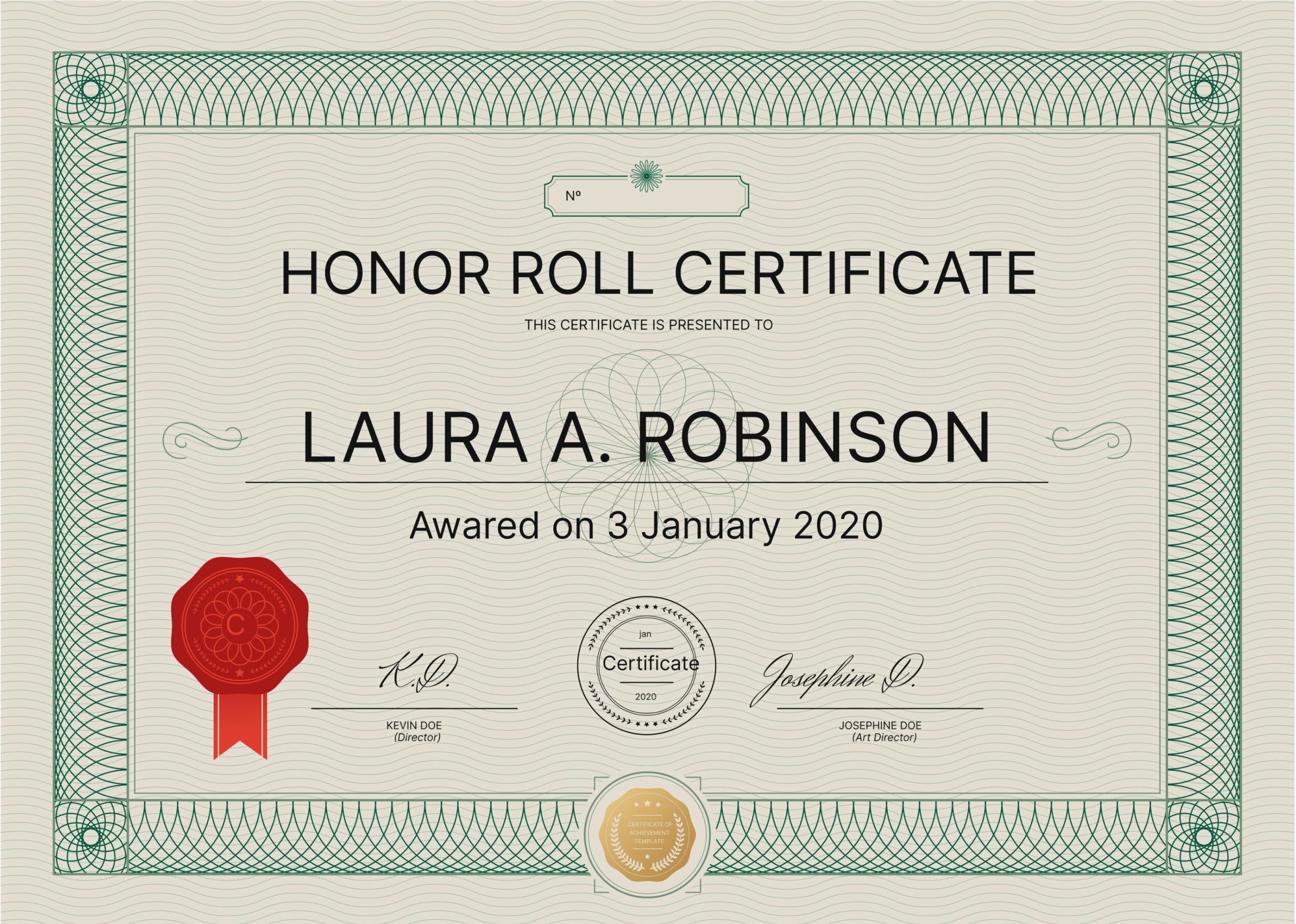 Honor roll certificate: 7 free templates and wording 6 Green Traditional Honor Roll Certificate with Seal
