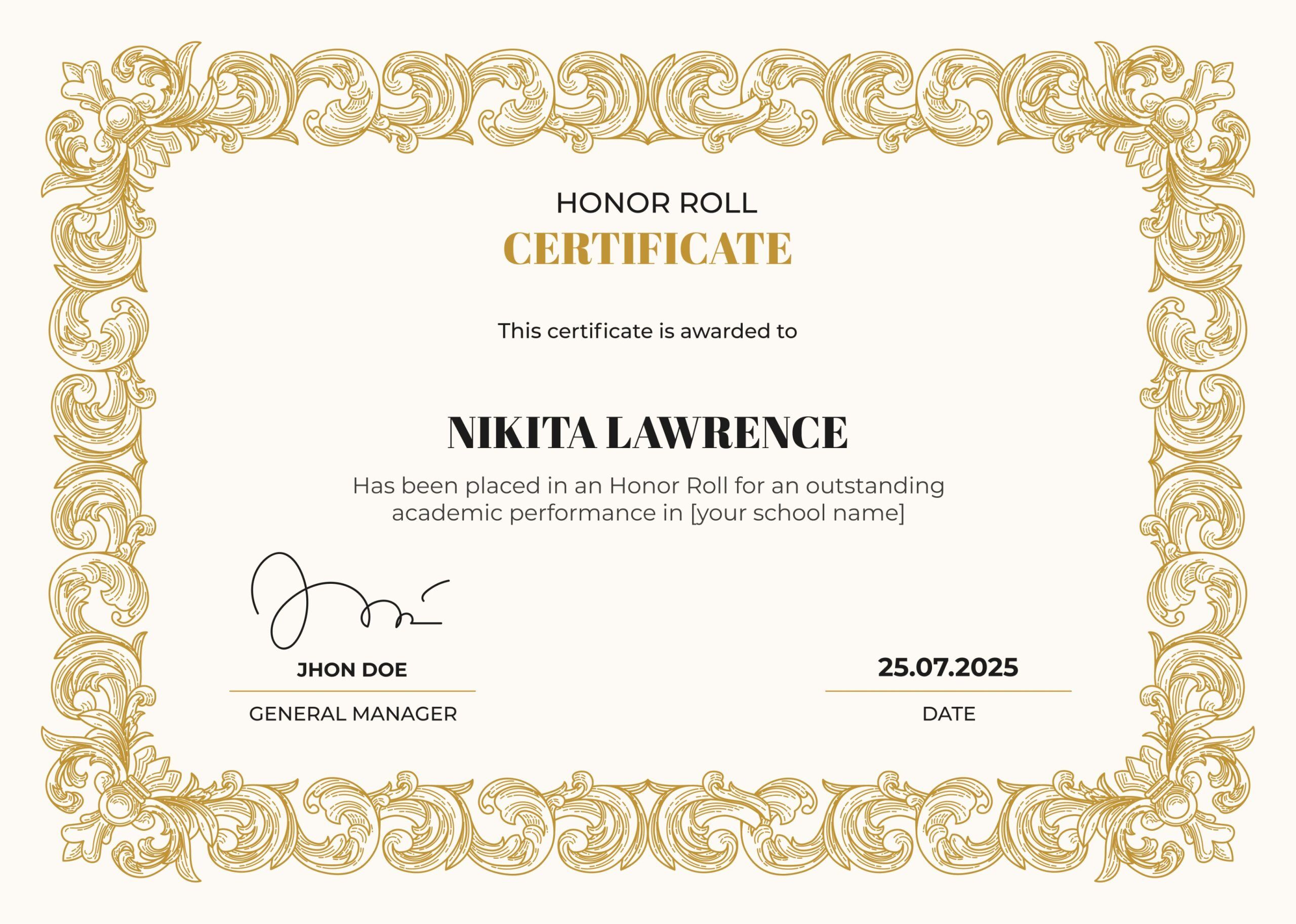 Honor roll certificate: 7 free templates and wording 8 Golden Wave Honor Roll Certificate Template