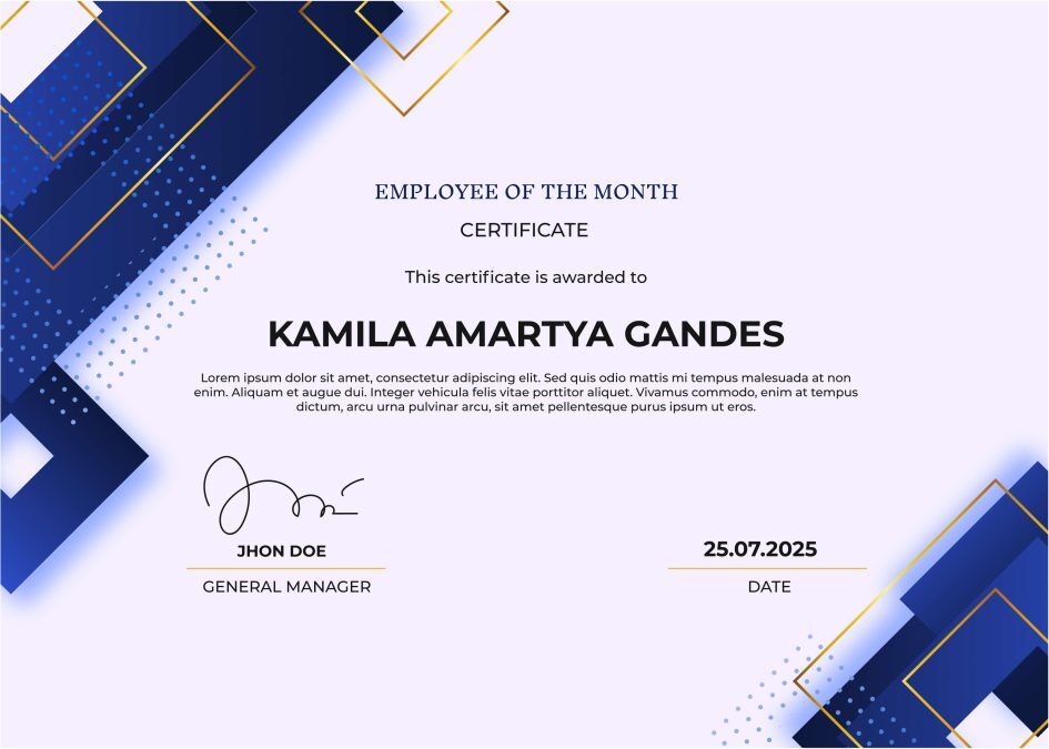 Employee of the month certificate: 13 free templates 4 Dark Blue with Gold Diamonds Employee of the Month Certificate