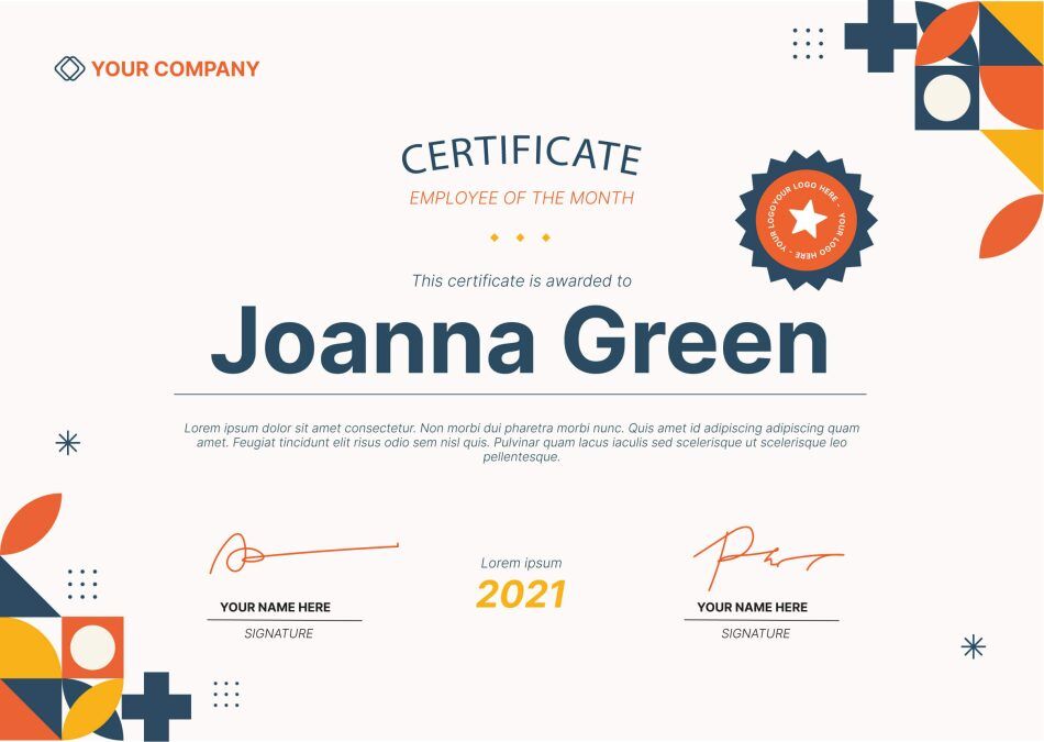 Employee of the month certificate: 13 free templates 11 Modern Geometric Icons and Shapes Employee of the Month Certificate