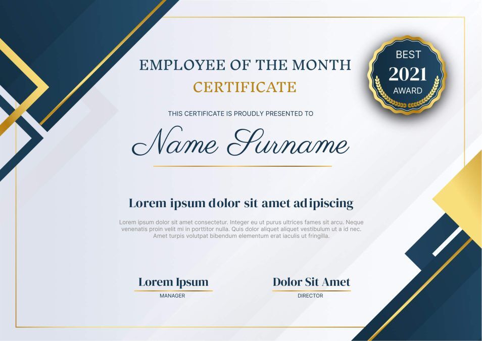 Employee of the month certificate: 13 free templates 2 Navy Blue and Gold Geometric Employee of the Month Certificate