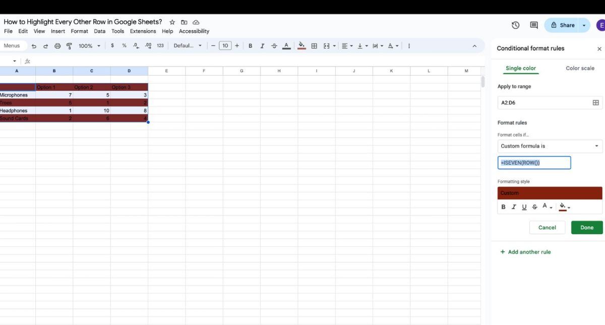 How to Highlight Every Other Row in Google Sheets? 8 6
