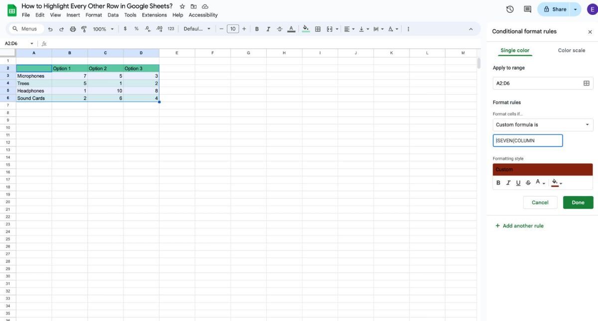 How to Highlight Every Other Row in Google Sheets? 9 7
