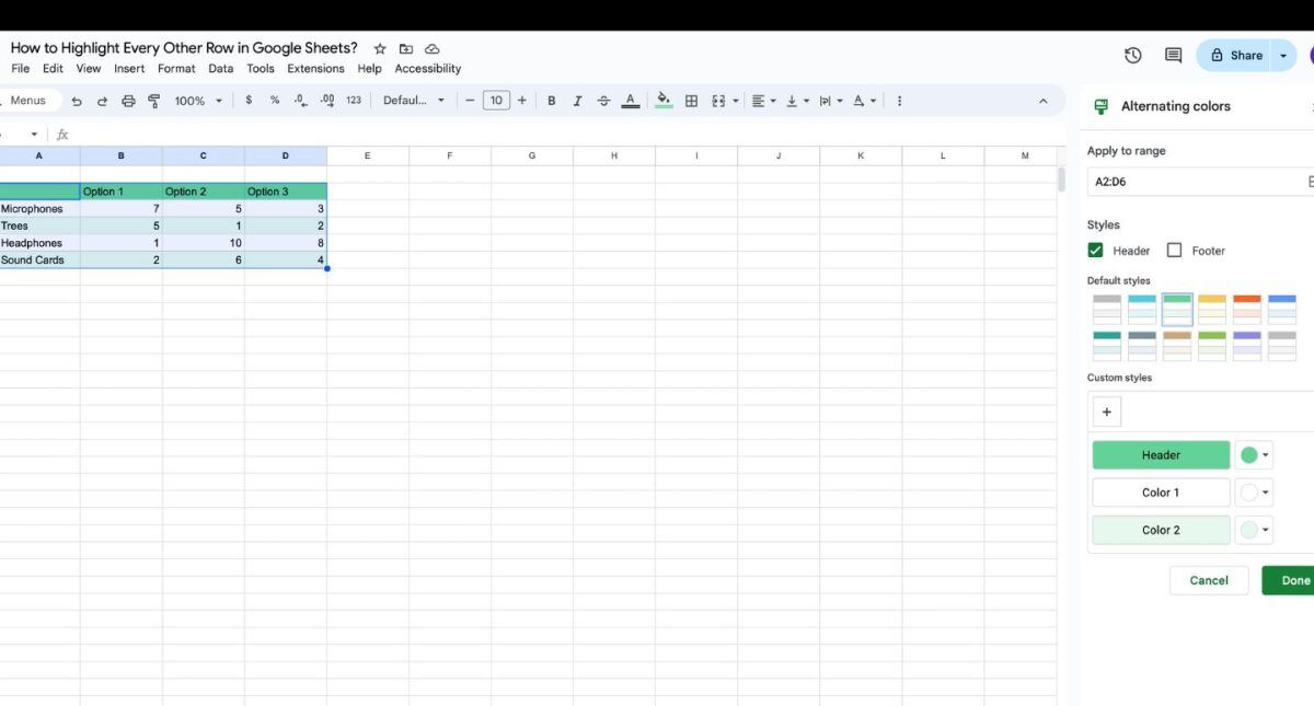 How to Highlight Every Other Row in Google Sheets? 5 metin gorsel2 5