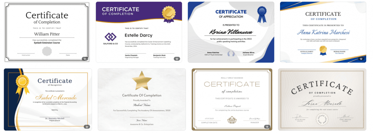 Course completion certificate template for Canva
