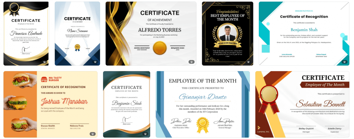 Employee recognition certificate template for Canva
