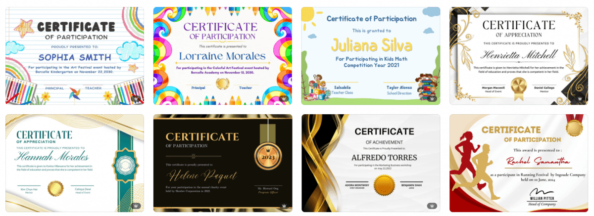 Event participation certificate template for Canva