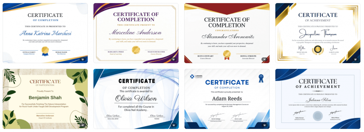 Skill completion certificate template for Canva