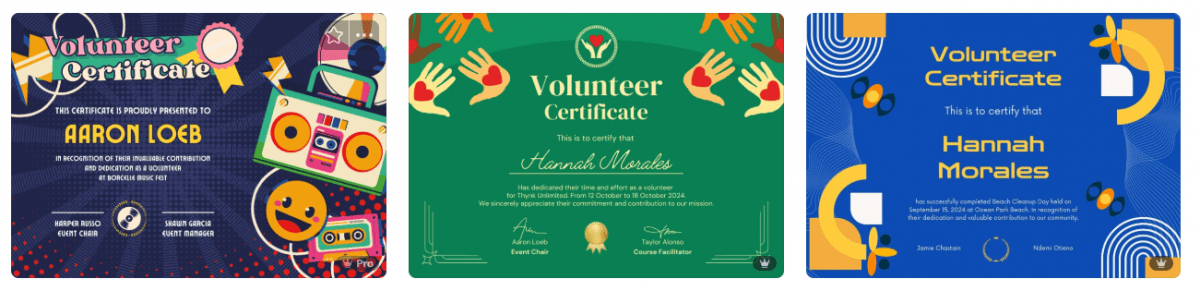Volunteer certificate of appreciation template for Canva