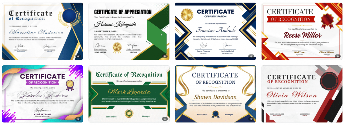 Recognition and appreciation certificate template for Canva