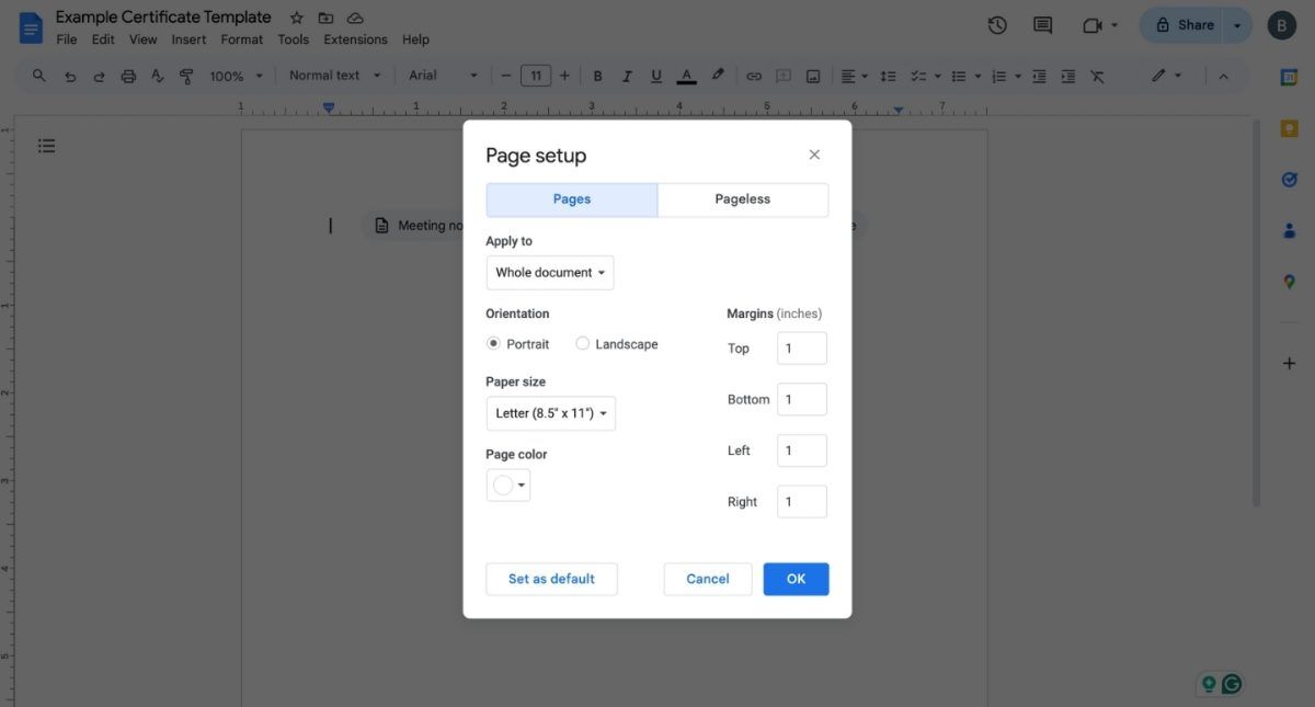 How to Make a Certificate on Google Docs 2 Make a Certificate on Google Docs Example Page Setup