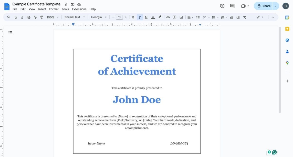 How to Make a Certificate on Google Docs 4 Make a Certificate on Google Docs Example Page Setup Creating A Border Arranging Text
