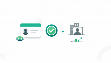 Illustration of a digital credential being verified and stacked into a pathway