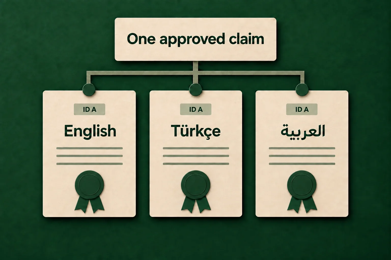 Multilingual digital credentials: localization and issuance QA 2 English, Turkish and Arabic versions retain the same example ID and approved claim.
