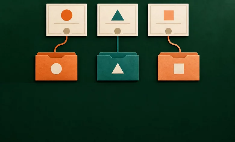 Certificate symbols paired with matching recipient folders