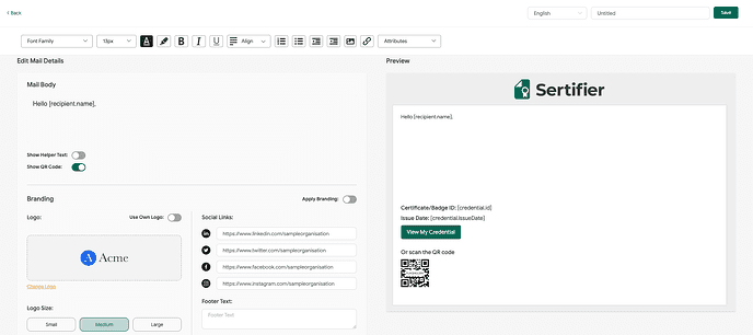 Sertifier x Zapier Integration 5 email template page