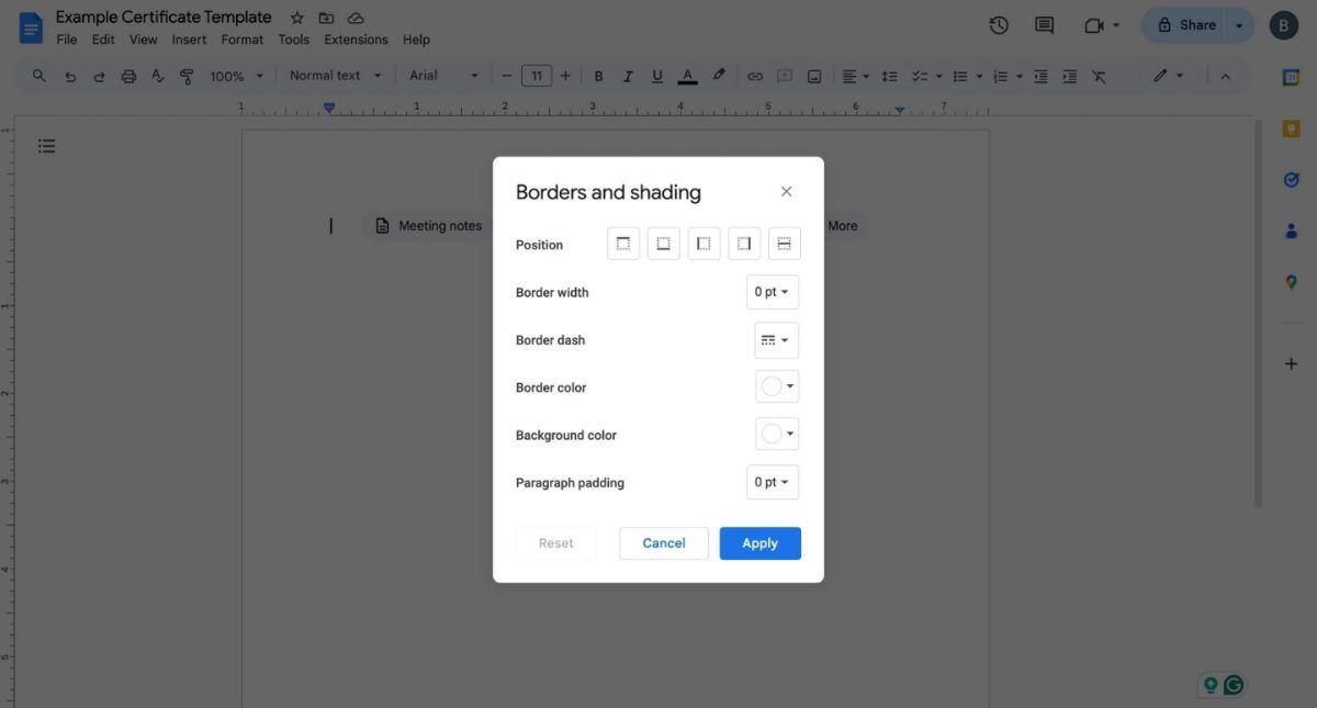 How to Make a Certificate on Google Docs 3 Make a Certificate on Google Docs Example Page Setup Creating A Border