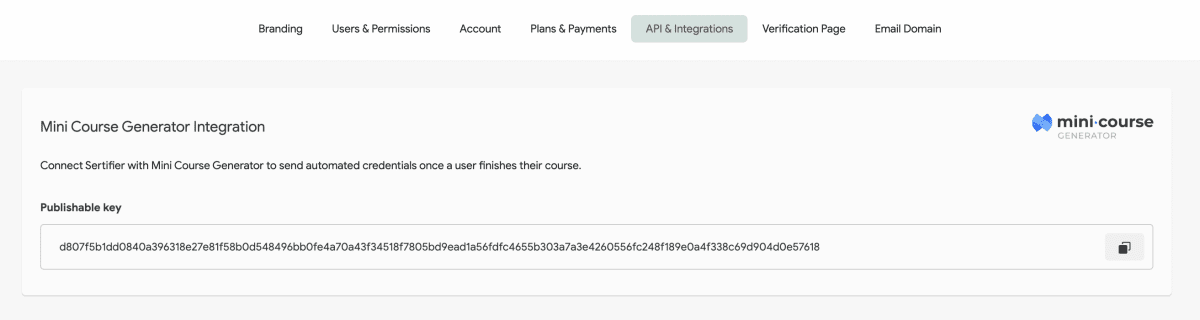 Sertifier + Mini-Course Generator Integration 2 Mini Course Generator Integration