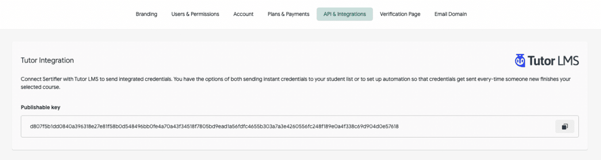 Sertifier + Tutor LMS Integration 4 Tutor Lms API
