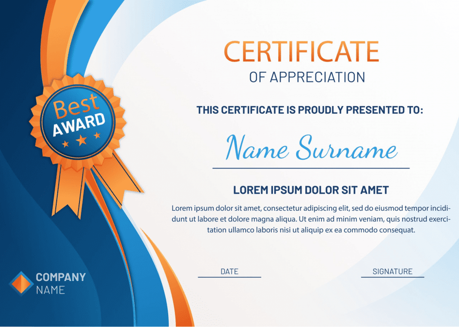 Certificate text samples: 50 wording examples for every type 8 Certificate of Appreciation Example