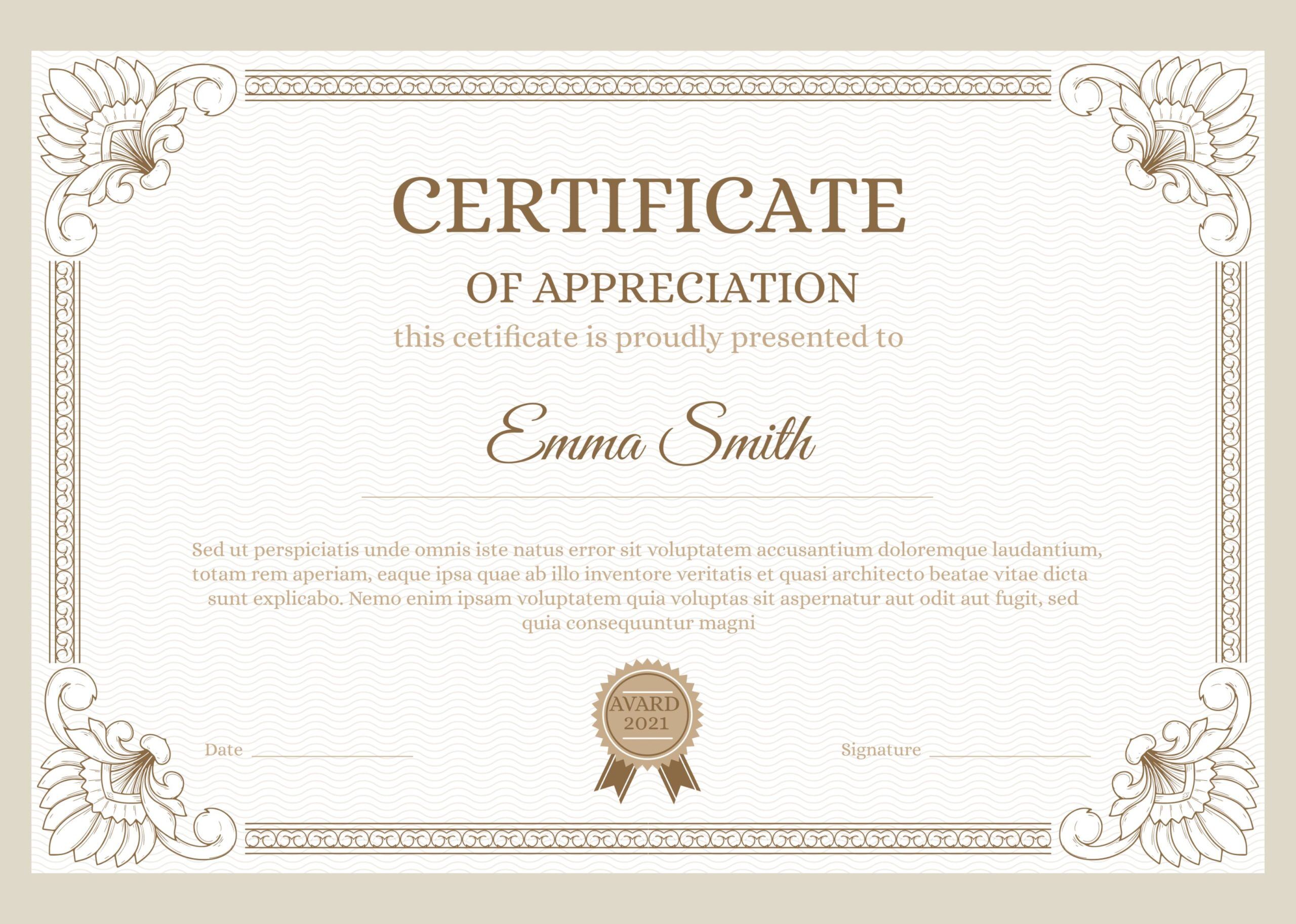 23 certificate of appreciation examples, templates and wording 15 Beige Vintage Flourish Certificate of Appreciation Examples