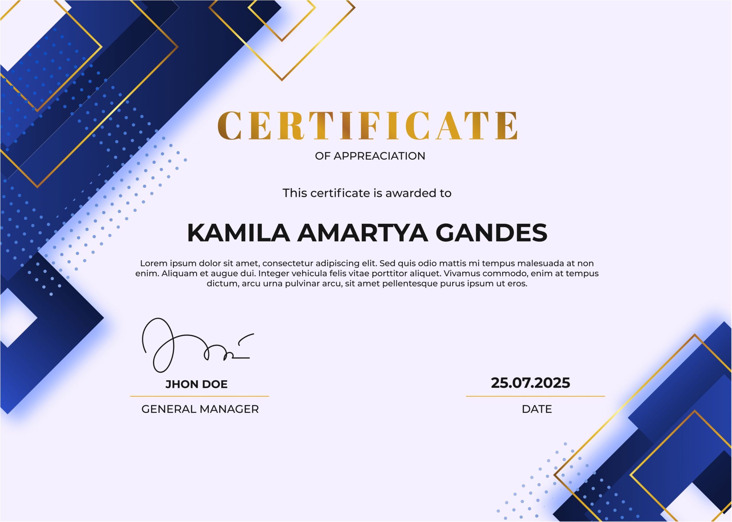 23 certificate of appreciation examples, templates and wording 17 Navy and Gold Modern Geometric Certificate of Appreciation Examples