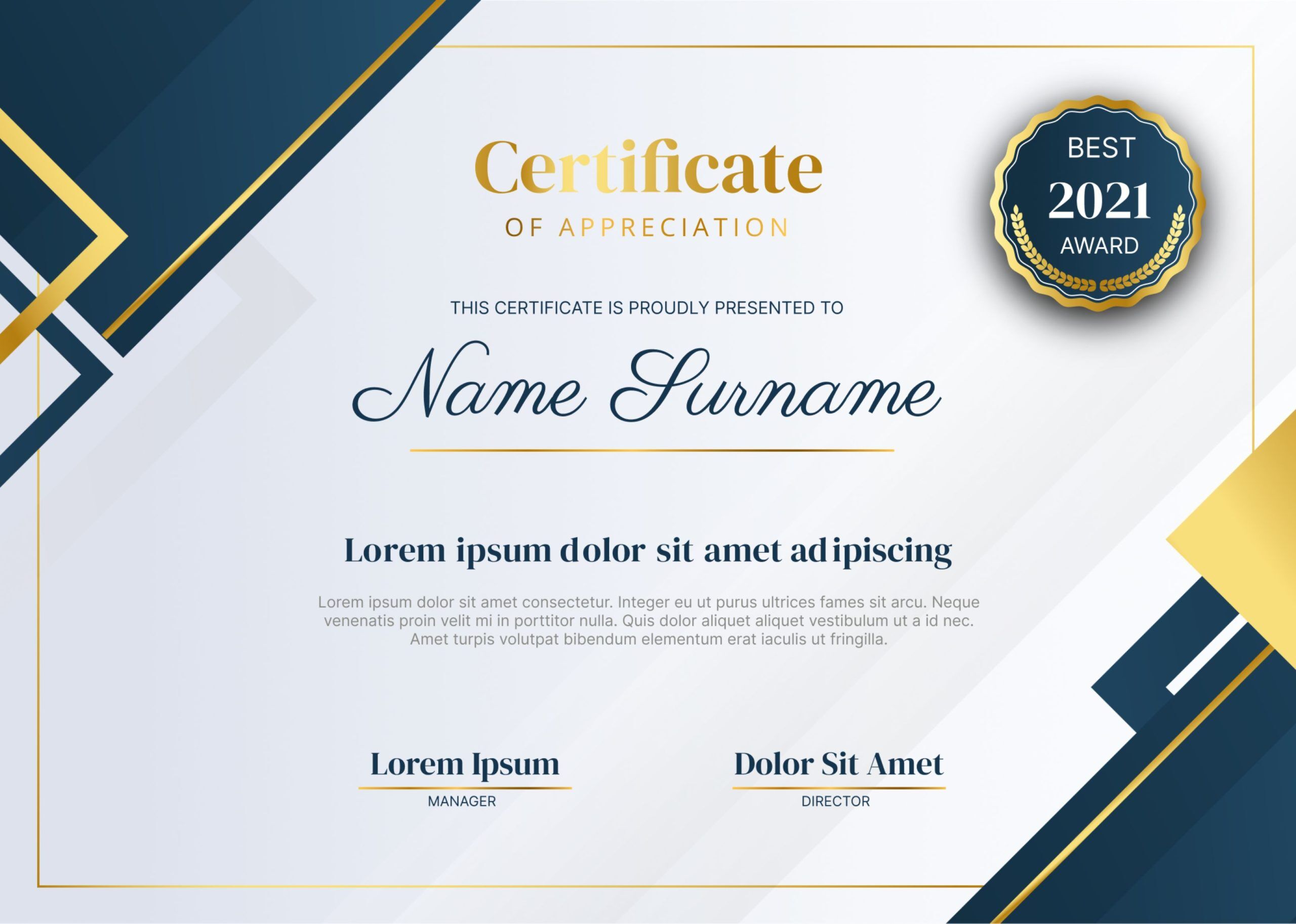23 certificate of appreciation examples, templates and wording 19 Navy and Gold Best Award Certificate of Appreciation Examples