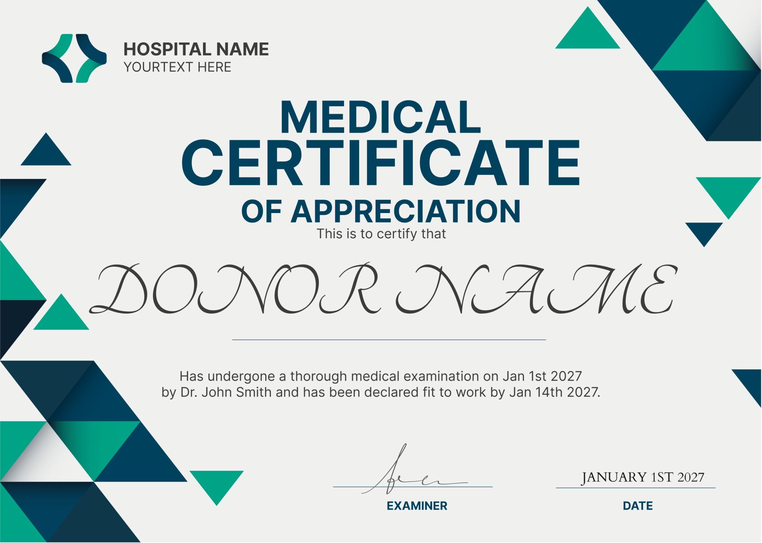 23 certificate of appreciation examples, templates and wording 4 Teal and Geometric Modern Medical Certificate of Appreciation for Donors