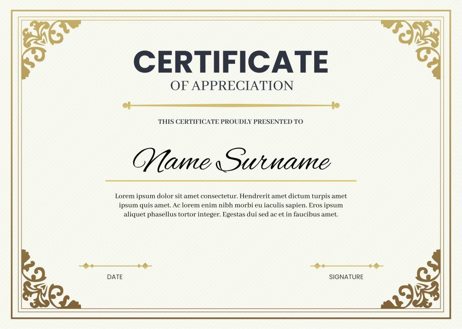 23 certificate of appreciation examples, templates and wording 3 Classic Ivory Elegant with Golden Accents Certificate of Appreciation Example