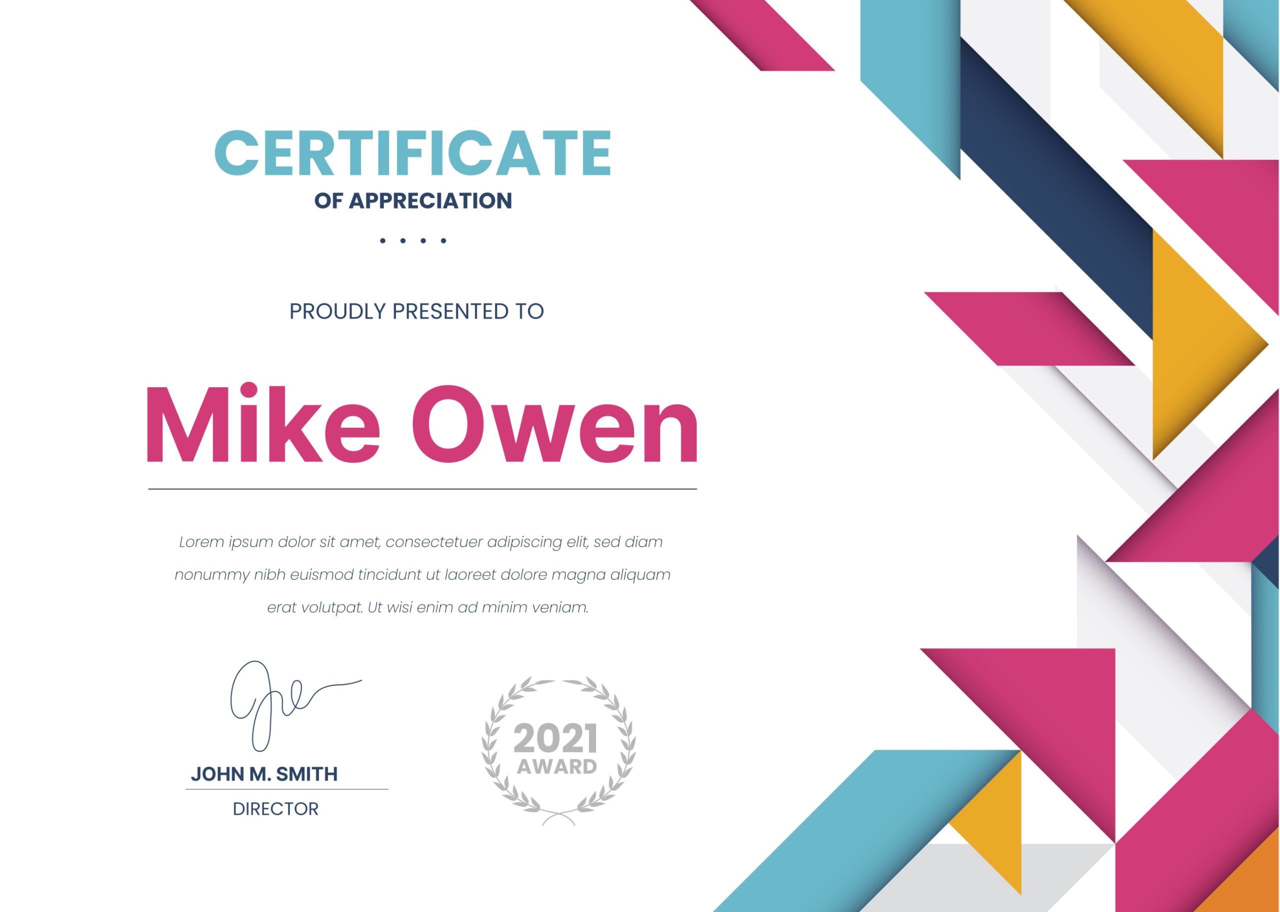 23 certificate of appreciation examples, templates and wording 10 Multicolor Abstract Geometric Certificate of Appreciation Examples