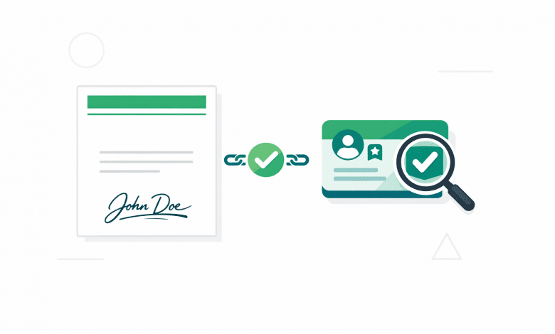 Word certificate with signature line and verifiable digital credential illustration