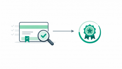 Certificate of Training vs. Certificate of Completion: Which Credential Should You Issue? 6 Illustration of a certificate card, badge icon, and magnifying glass verification